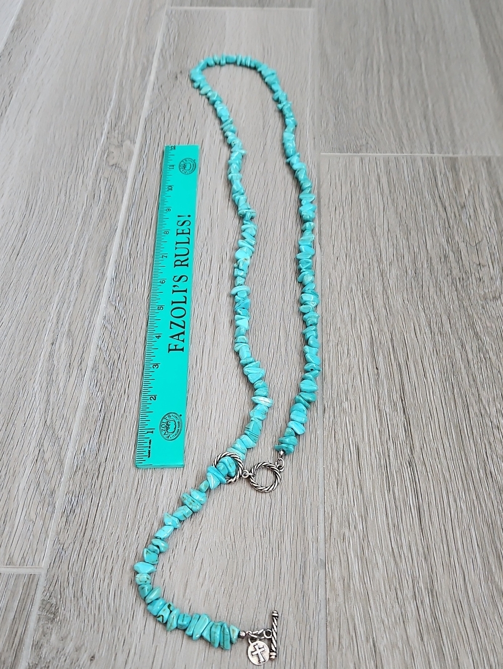 Turquoise Chip Necklace with Silver Toggle